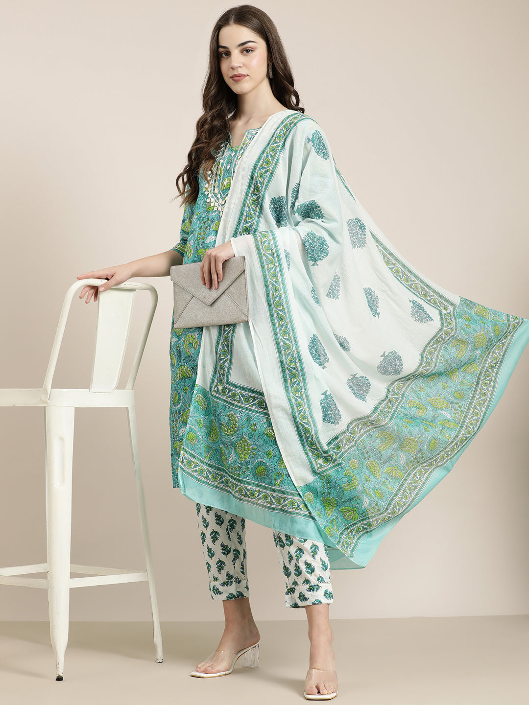 Women Turquoise Blue Floral Kurta Set