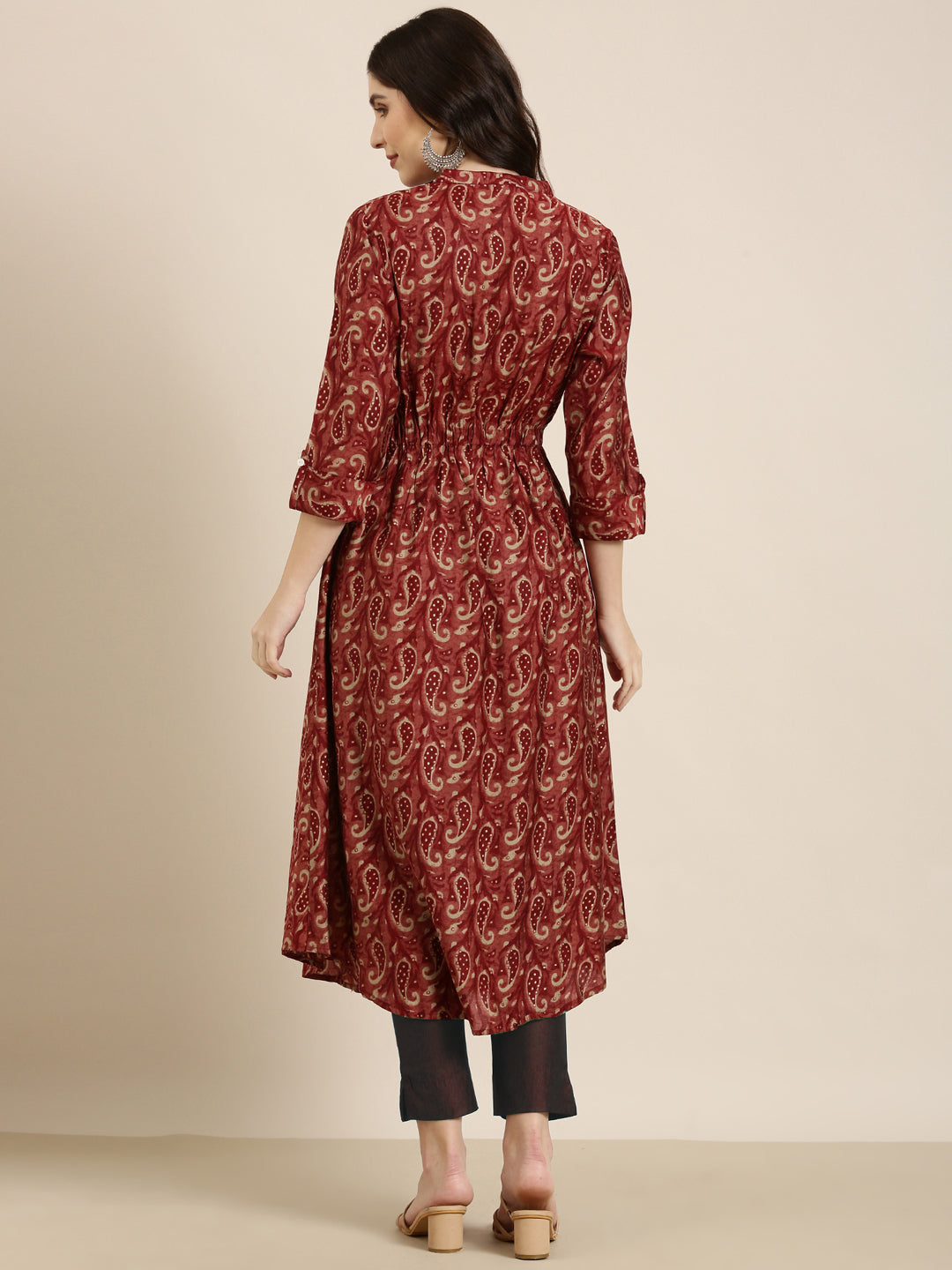 Women Maroon Paisley A-Line Kurta