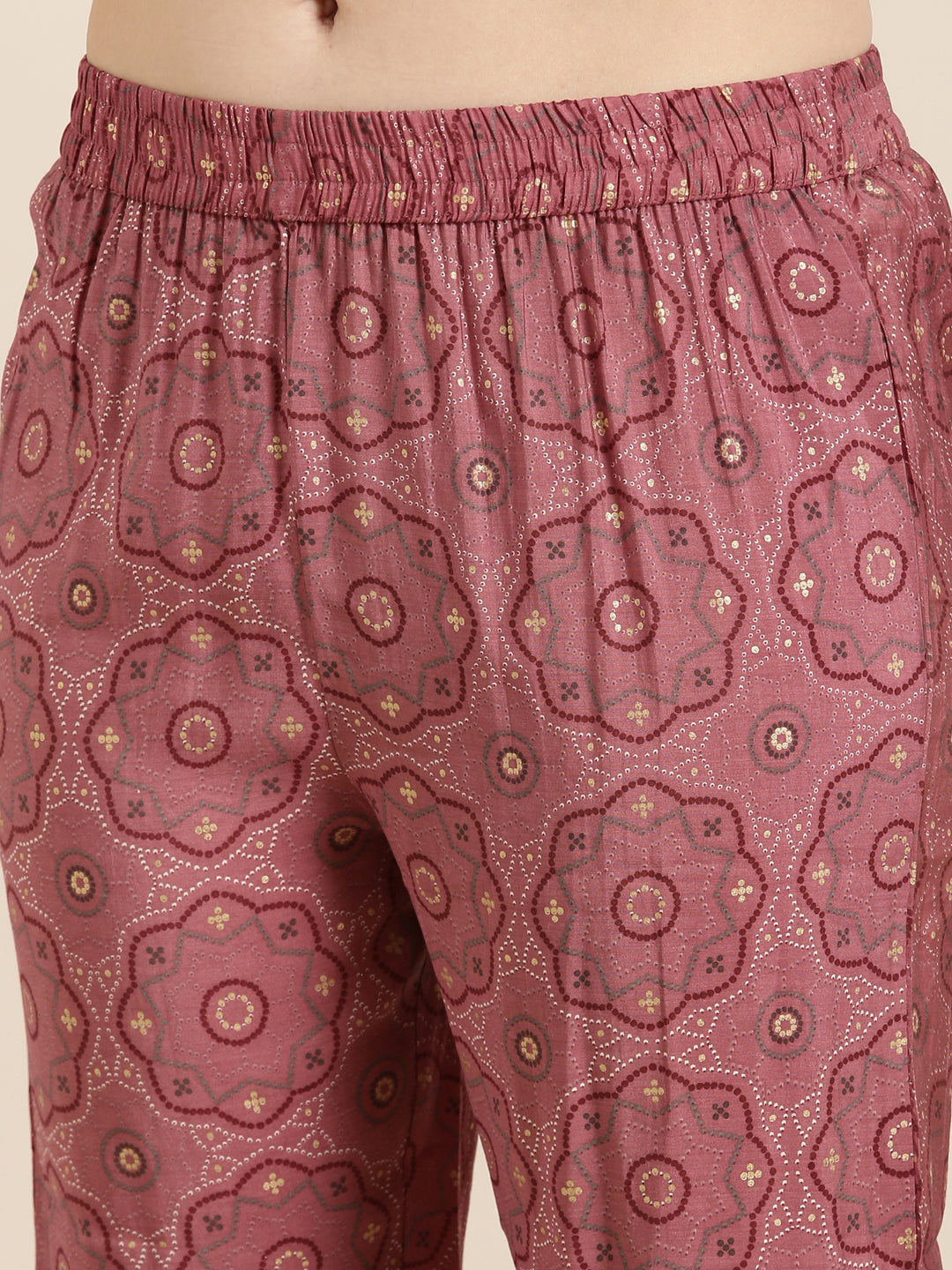 Women A-Line Pink Ethnic Motifs Kurta and Trousers Set