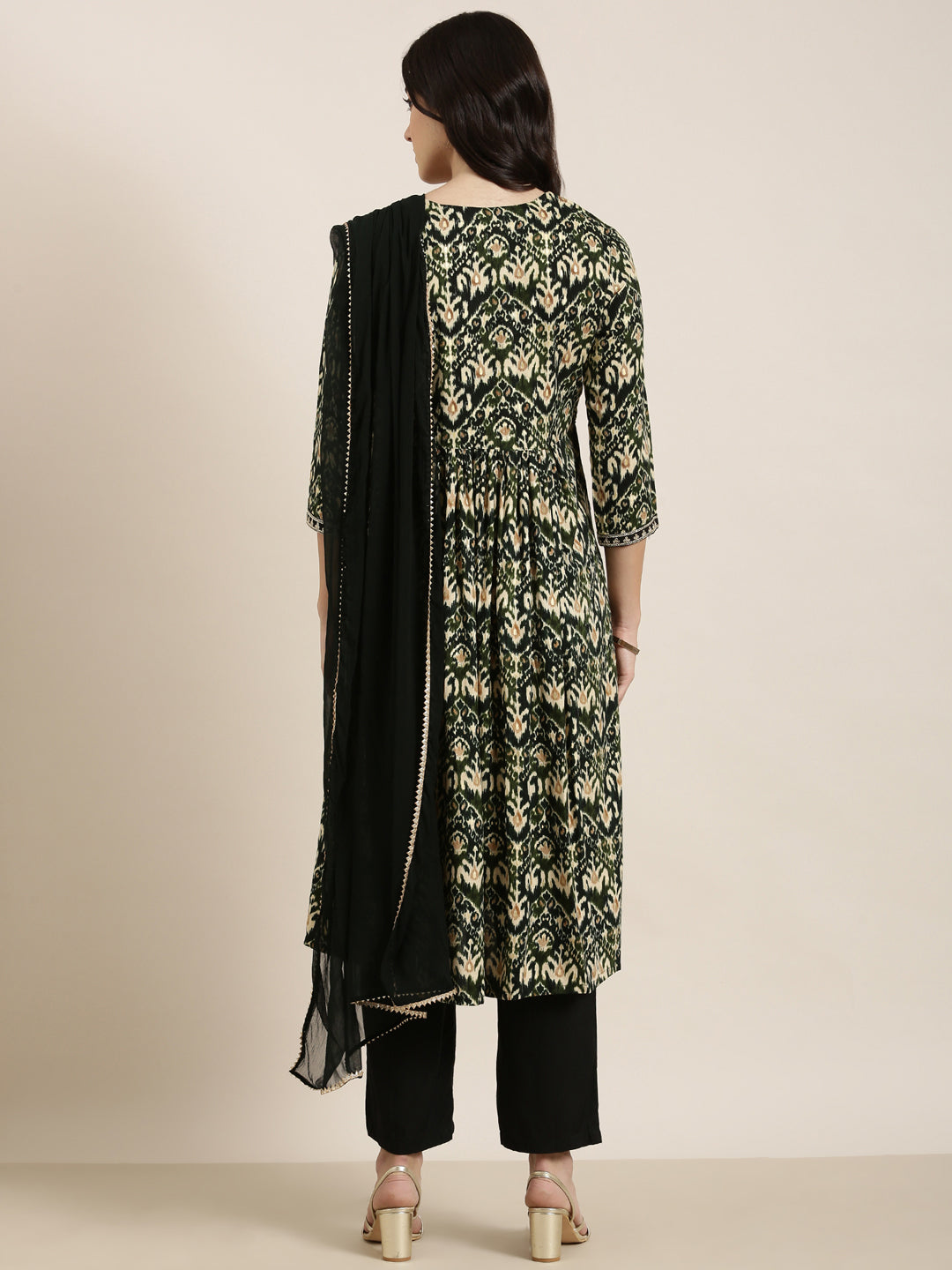 Women A-Line Green Ethnic Motifs Kurta and Trousers Set Comes With Dupatta