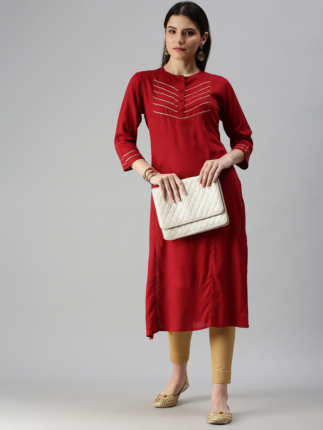 Women's Red Solid Straight Kurta