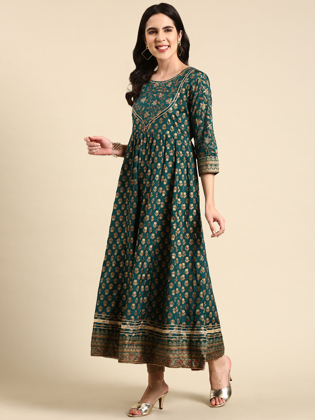 Women's Green Printed Anarkali Kurta