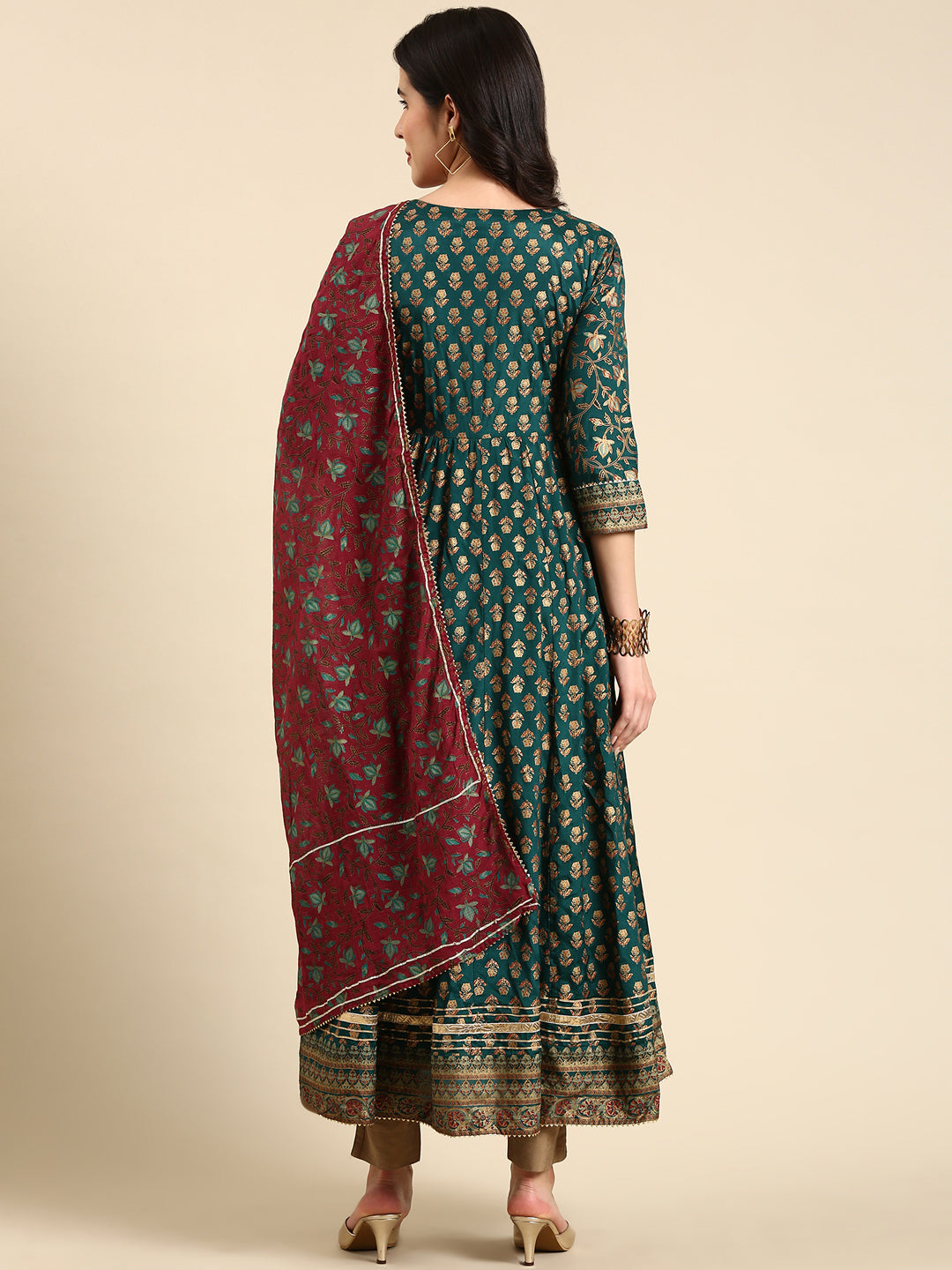 Women's Green Printed Anarkali Kurta