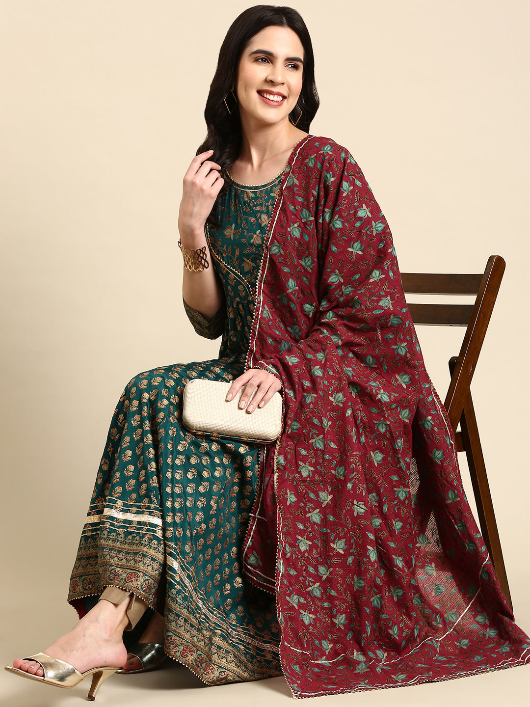 Women's Green Printed Anarkali Kurta