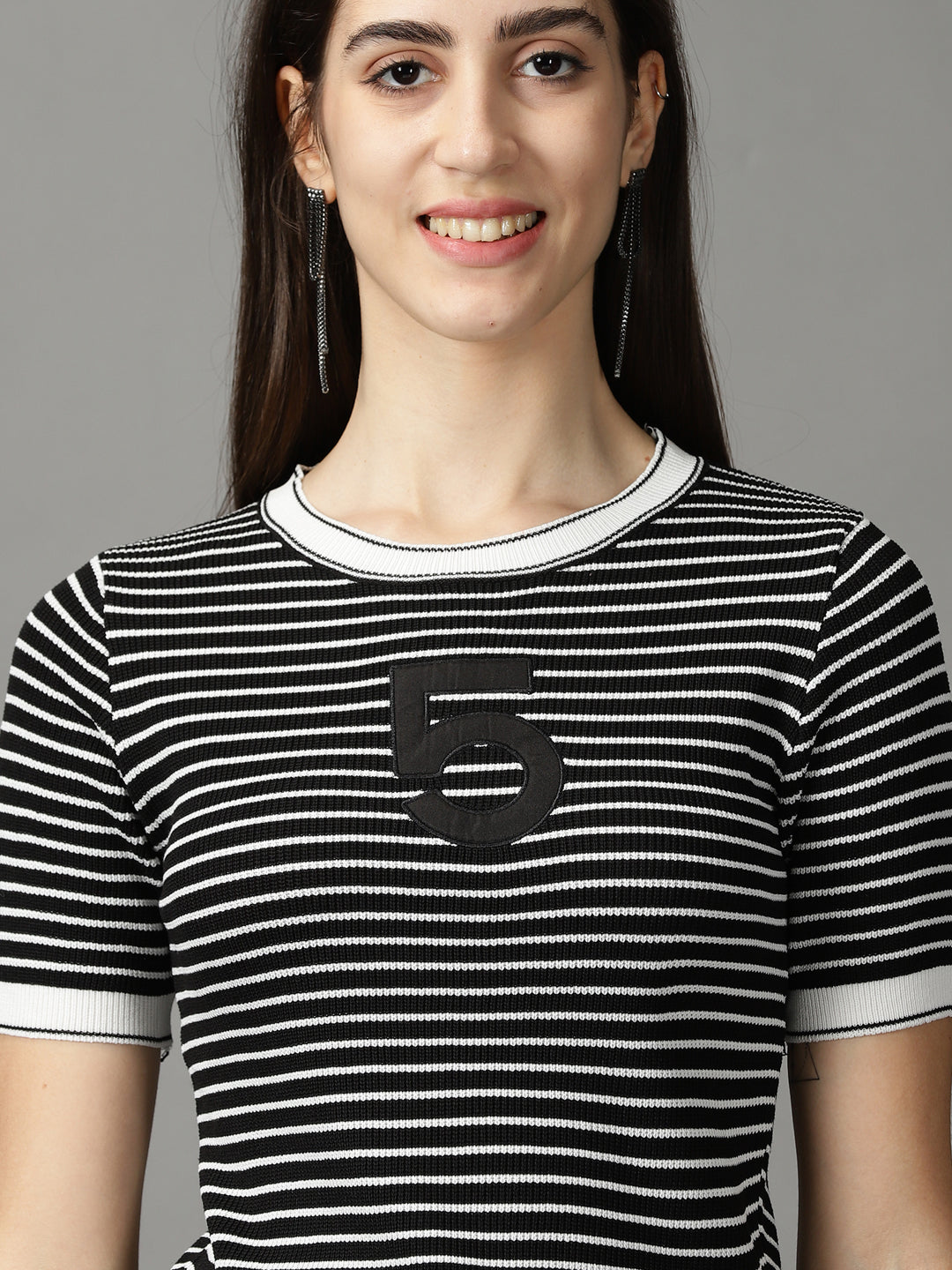 Women's Black Striped Fitted Top