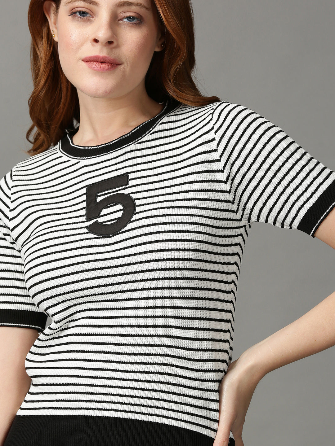 Women's White Striped Fitted Top