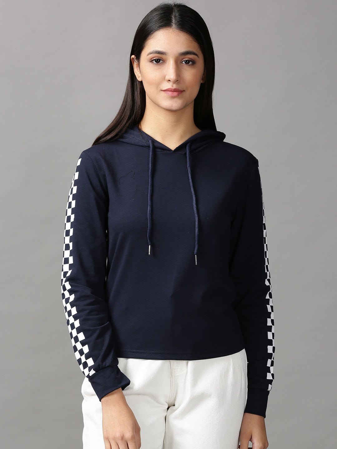Women's Navy Blue Solid Sweatshirt