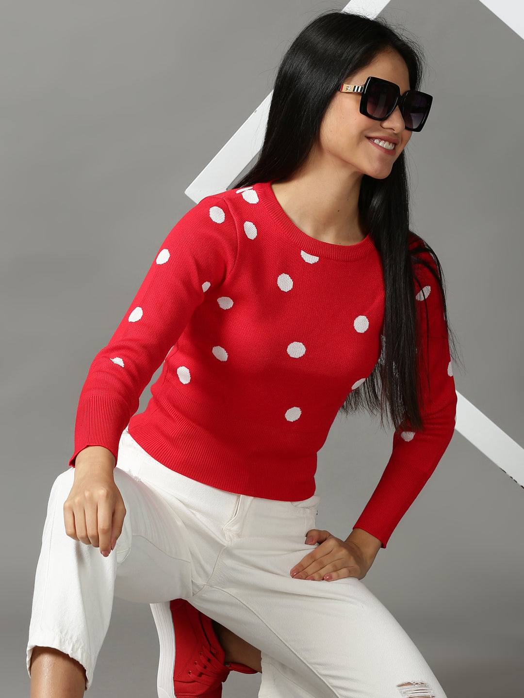 Women's Red Solid Cinched Waist Top