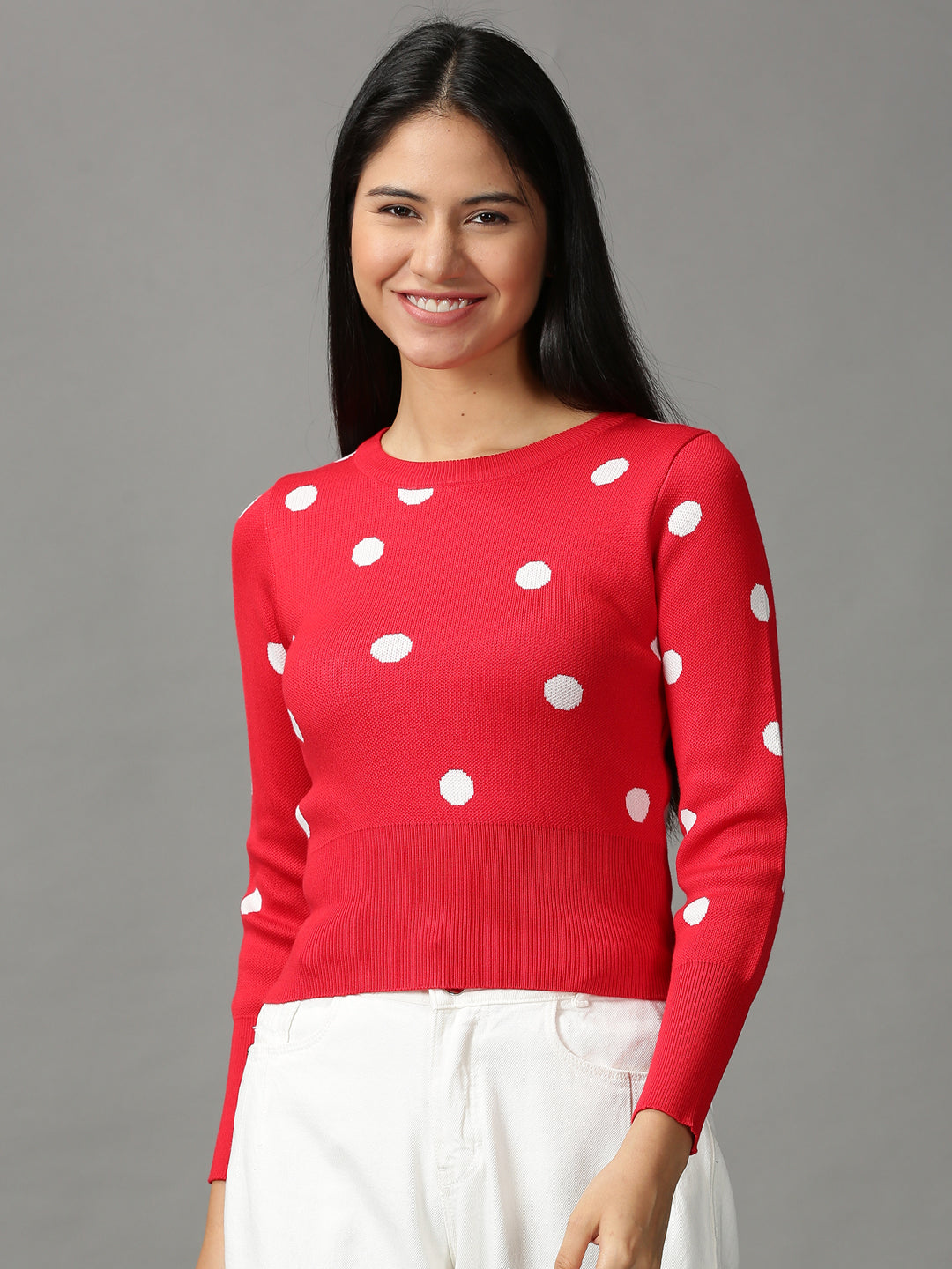 Women's Red Solid Cinched Waist Top
