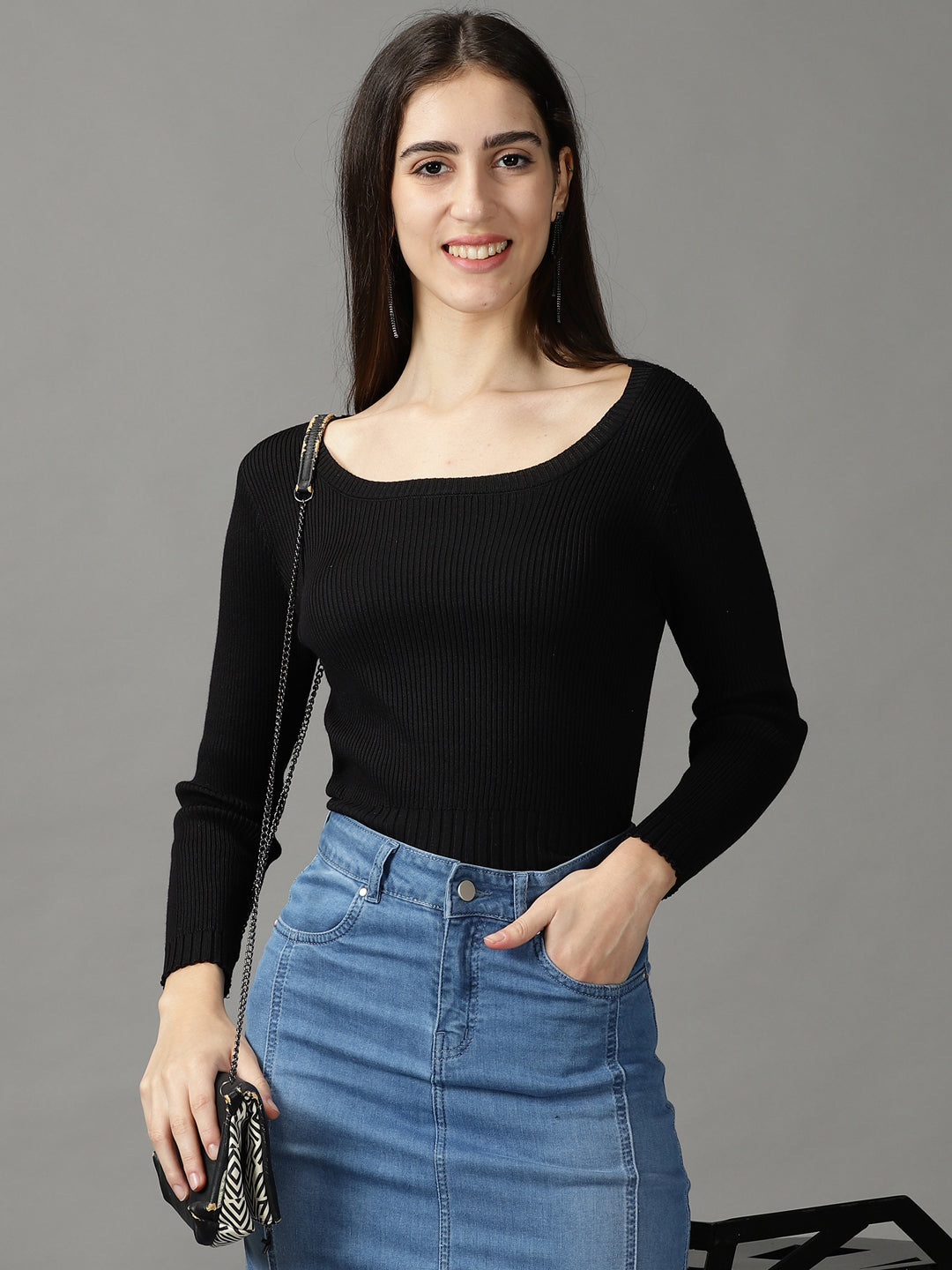 Women's Black Solid Top