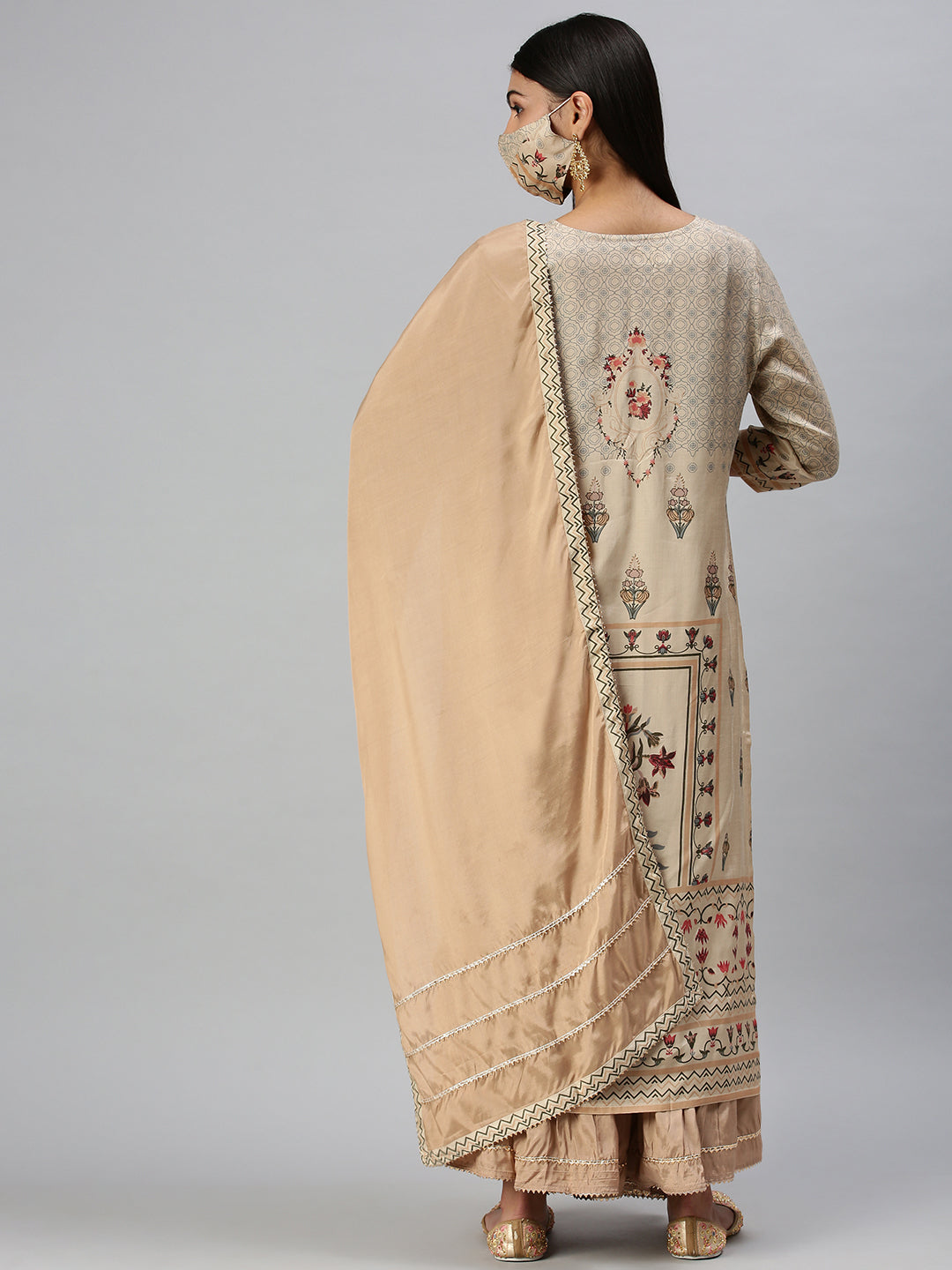 Women's Beige Printed Kurta Sets