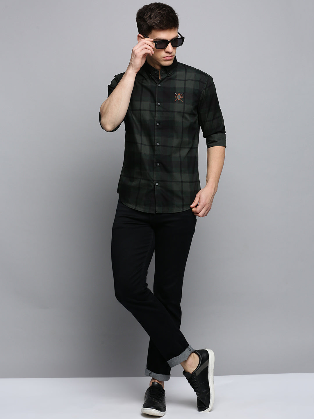 Men Green Checked Casual Shirt