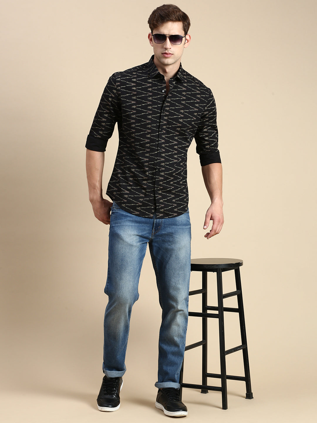 Men Black Printed Casual Shirt