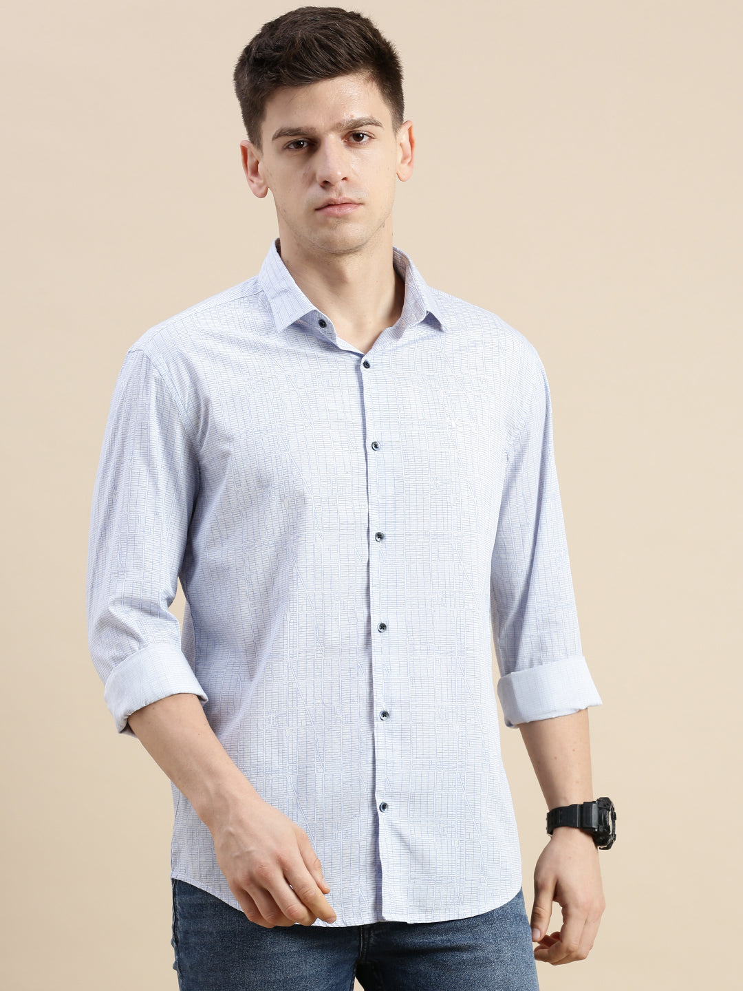 Men Blue Geometrical Casual Shirt
