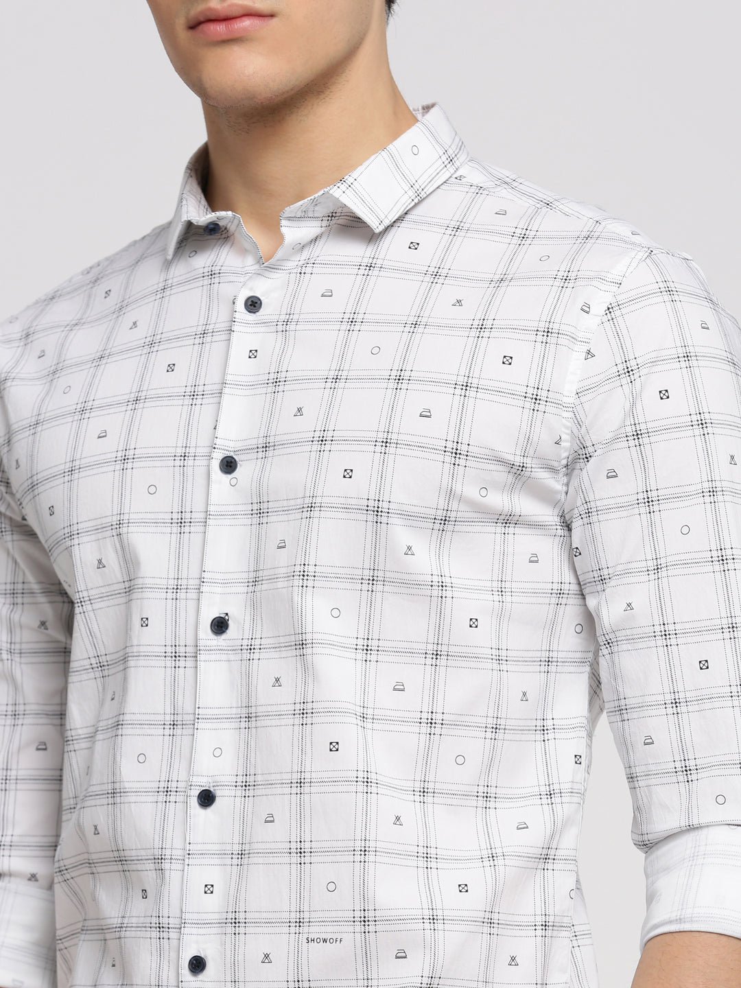 Men White Spread Collar Windowpane Checks Shirt