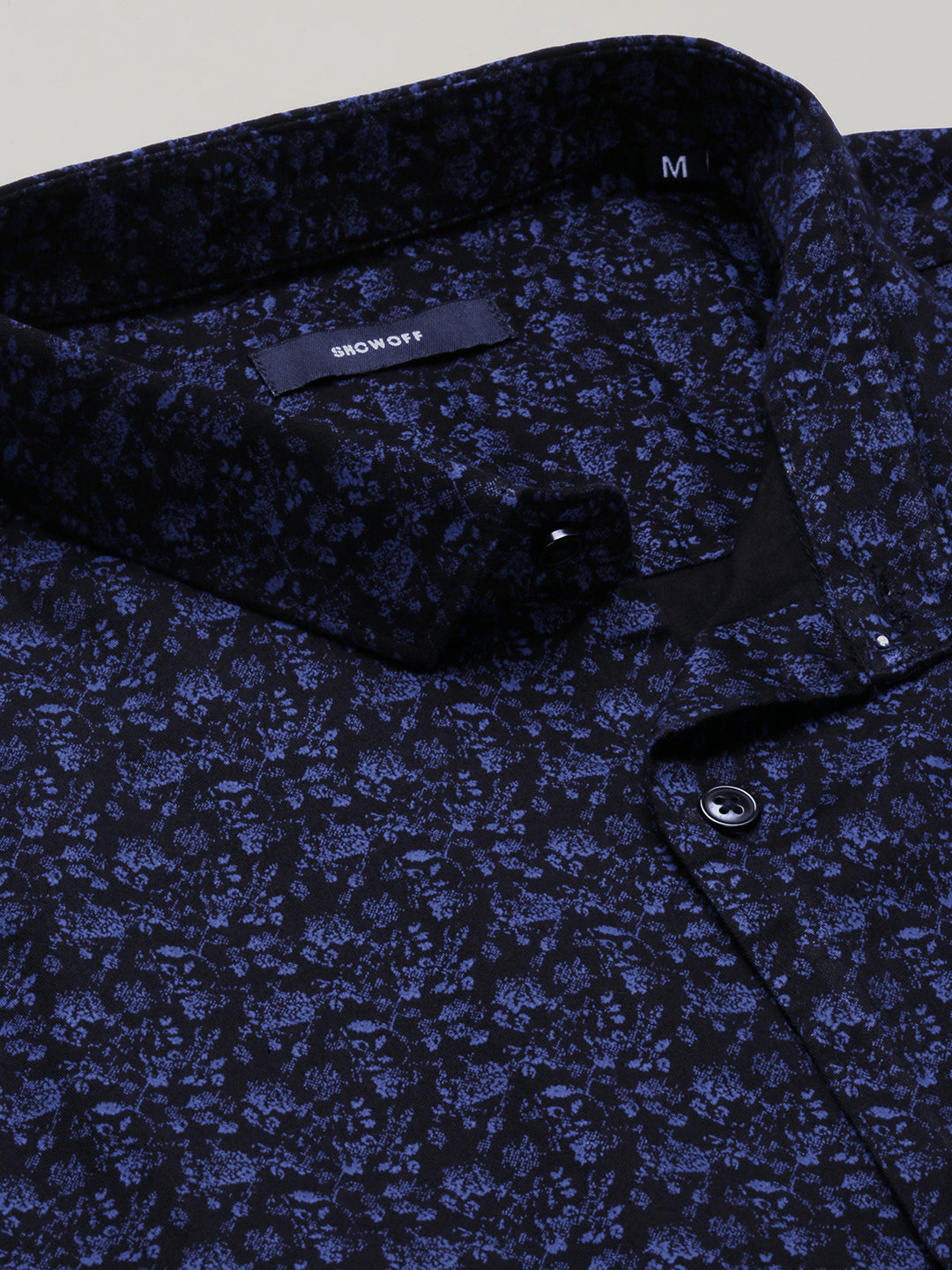 Men Black Spread Collar Floral Shirt