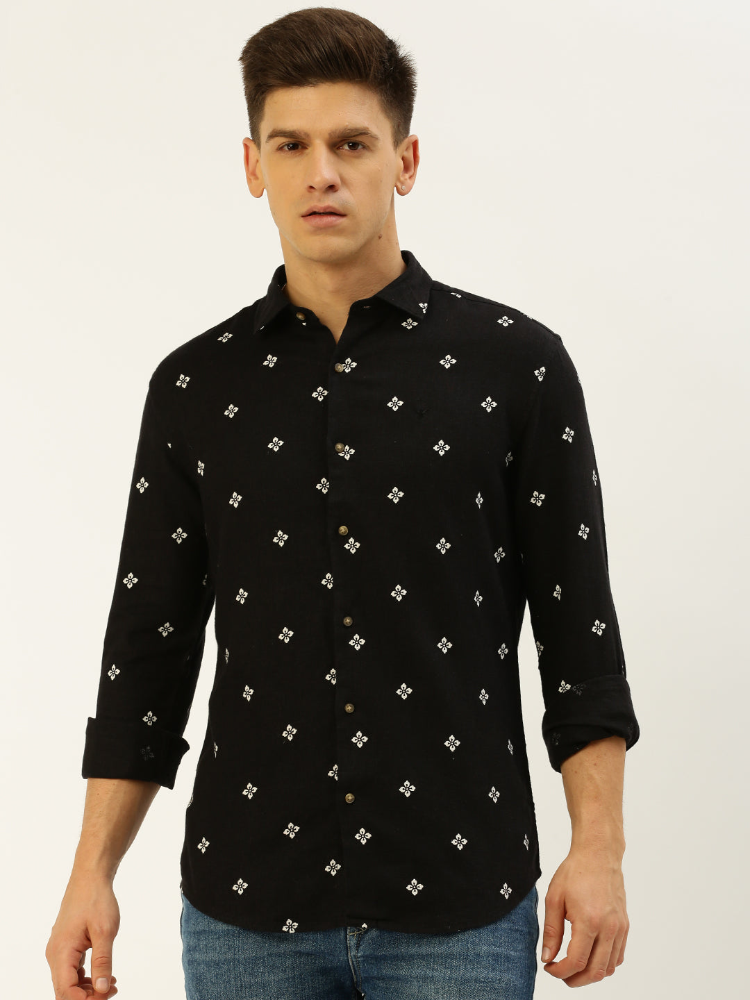 Men Black Printed Casual Shirt