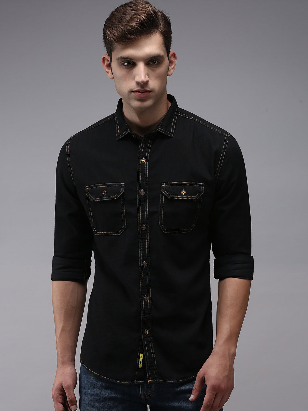 Men Black Solid Casual Shirt