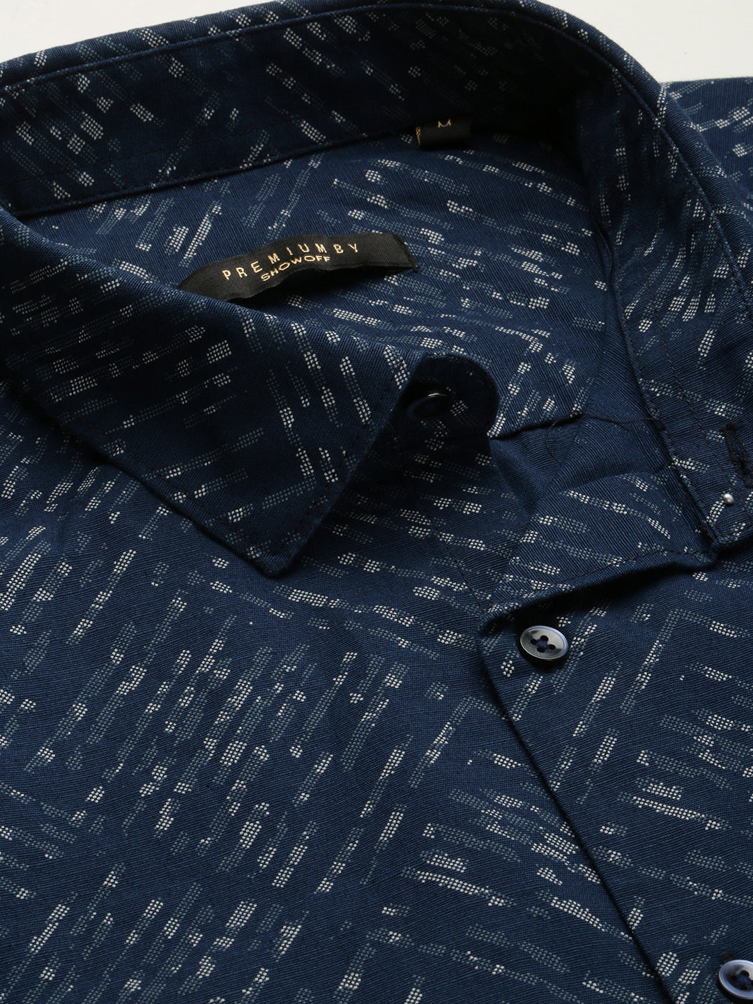 Men Navy Blue Spread Collar Geometric Shirt