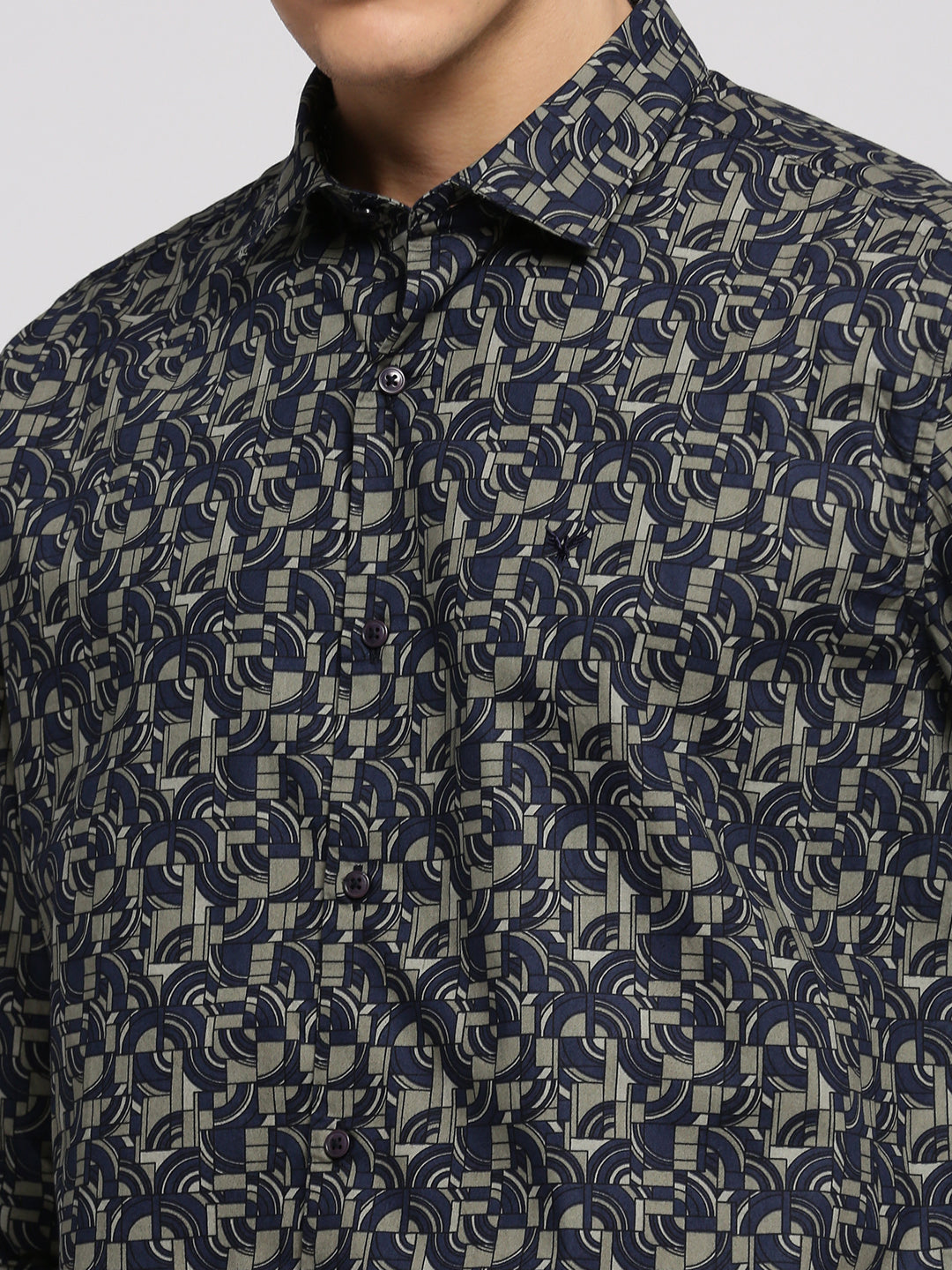 Men Navy Blue Spread Collar Geometric Shirt