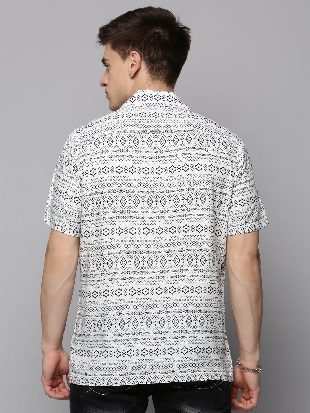 Men White Printed Casual Shirt