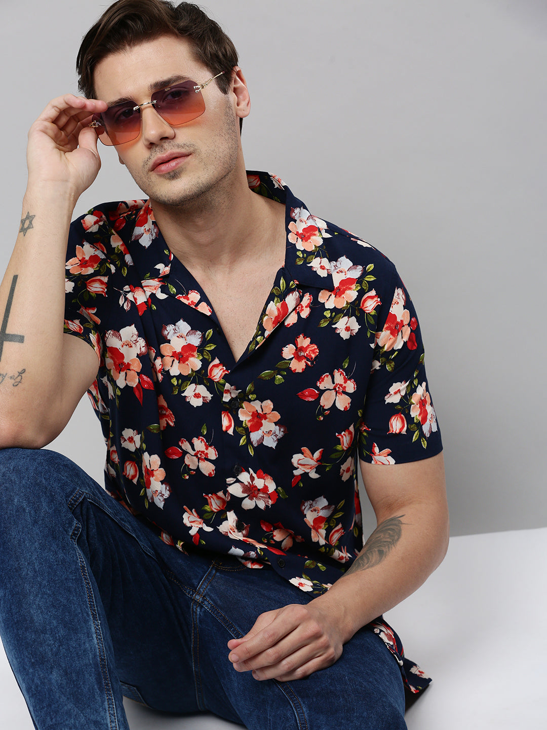 Men Navy Printed Casual Shirt