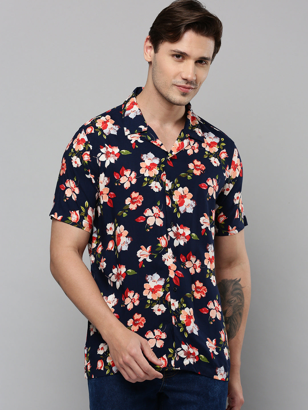 Men Navy Printed Casual Shirt