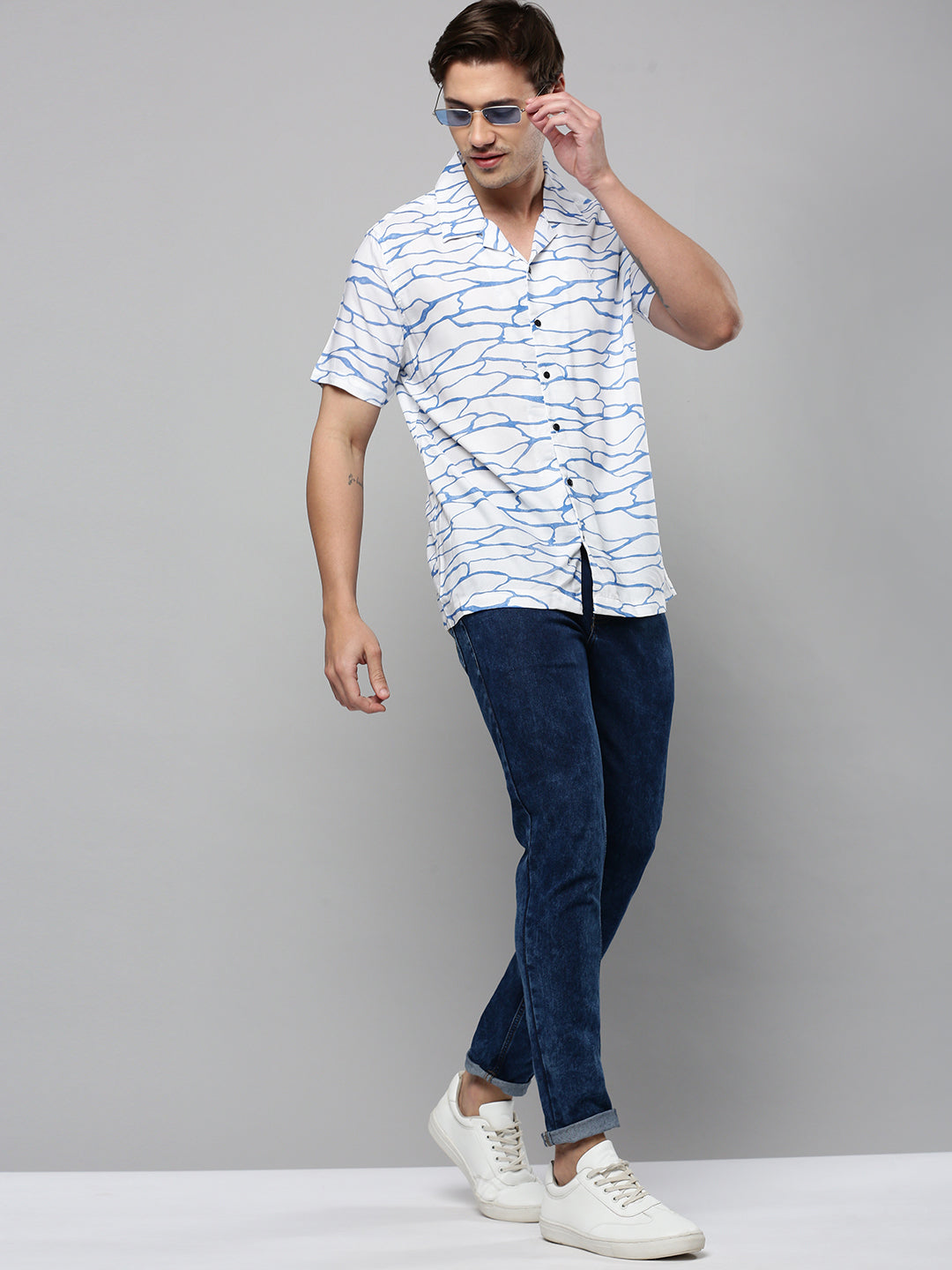 Men White Printed Casual Shirt