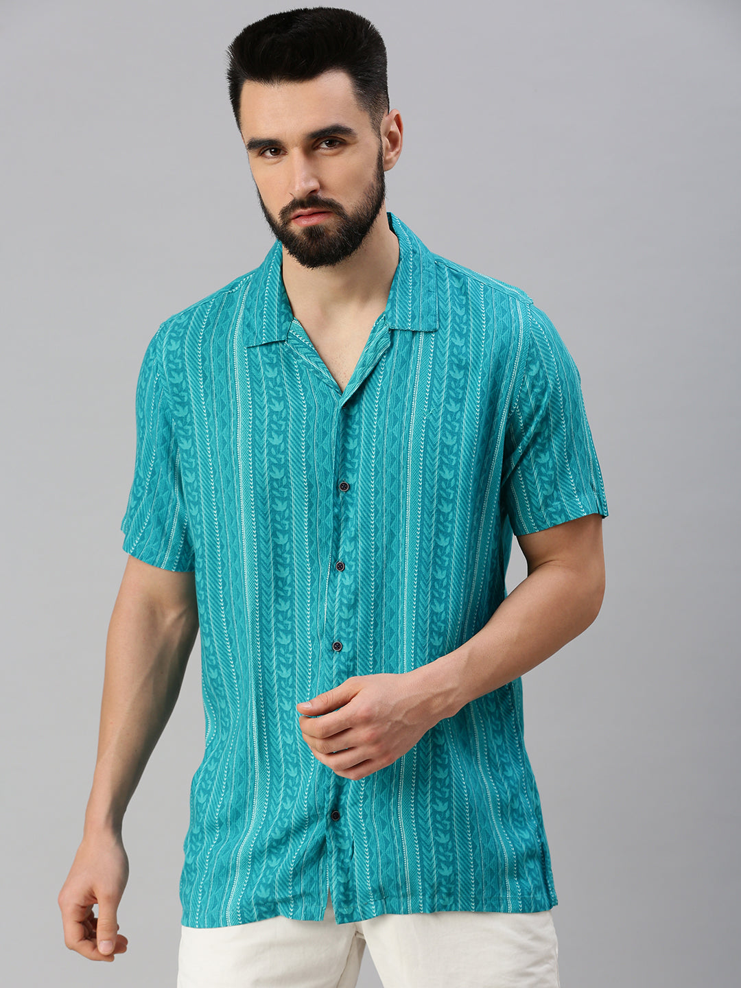 Men Turquoise Blue Abstract Casual Shirt