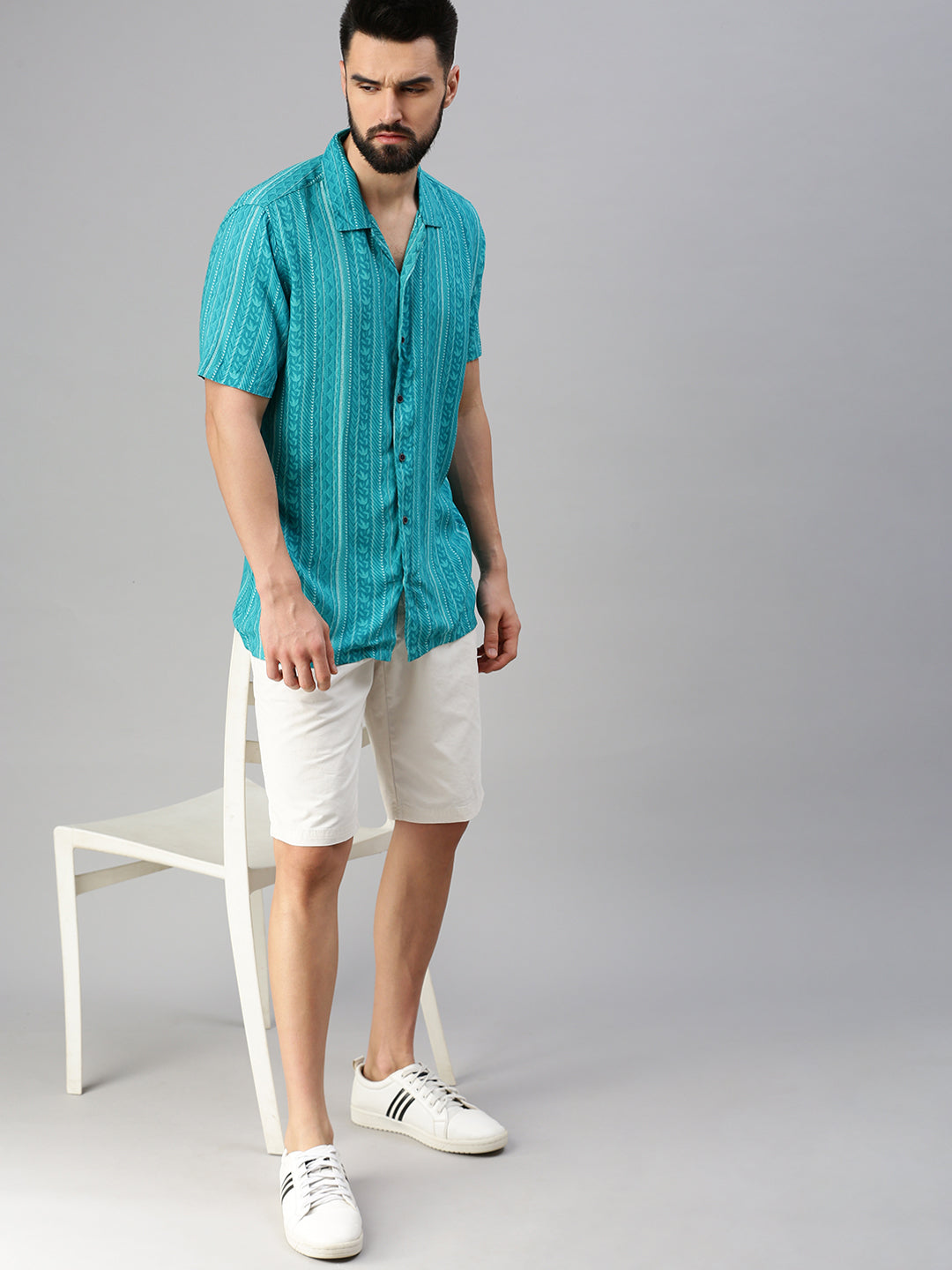 Men Turquoise Blue Abstract Casual Shirt