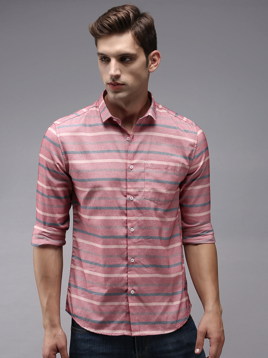 Men Pink Striped Casual Shirt