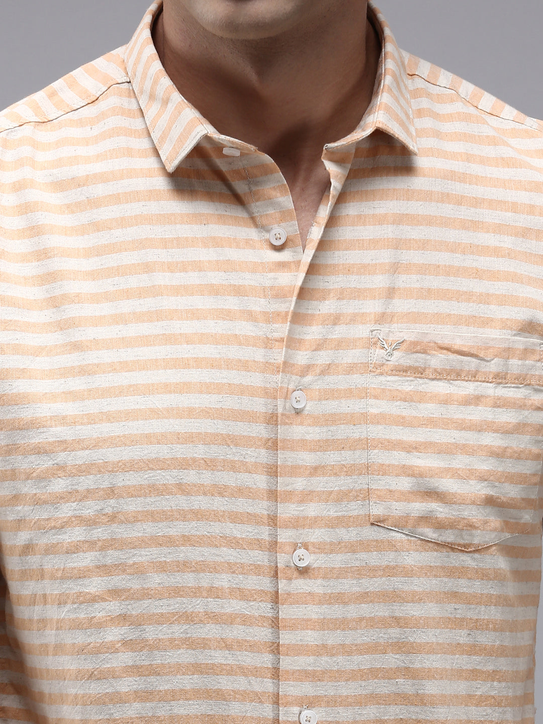 Men Orange Striped Casual Shirt