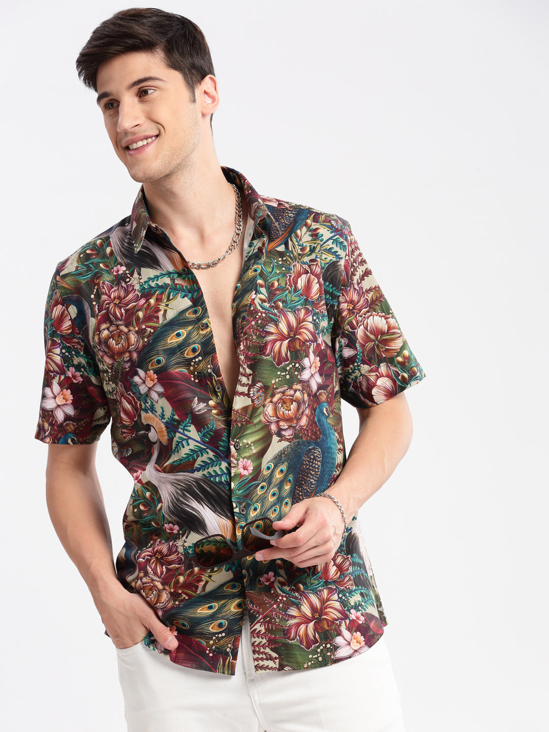 Men Spread Collar Floral Multi Casual Shirt