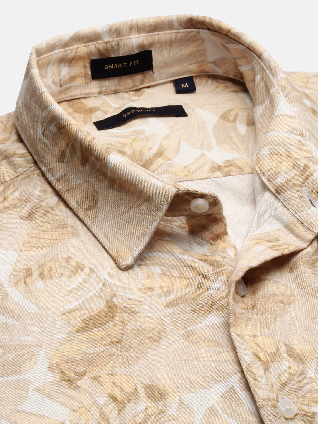Men Spread Collar Floral Cream Casual Shirt