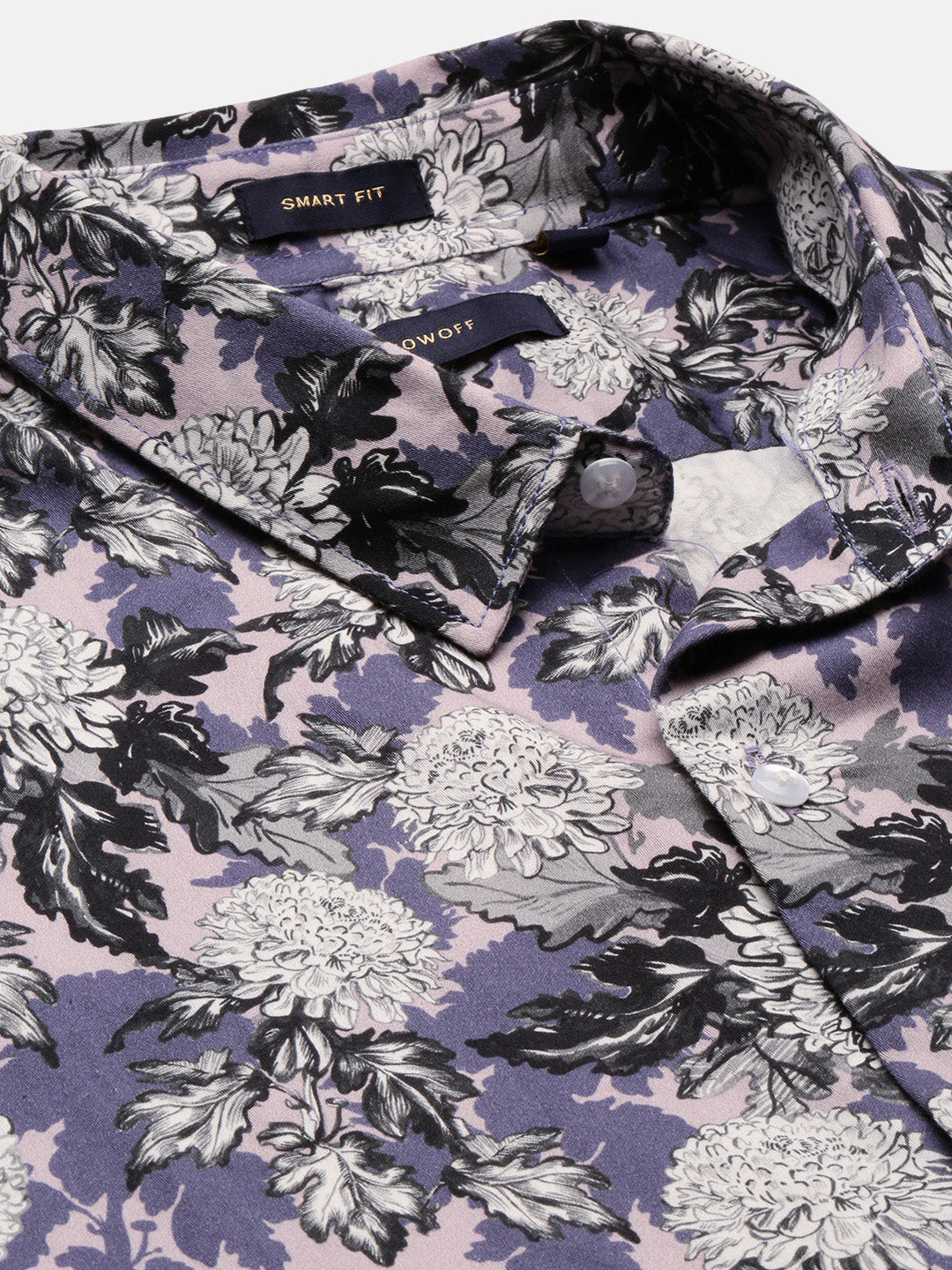 Men Spread Collar Floral Lavender Casual Shirt