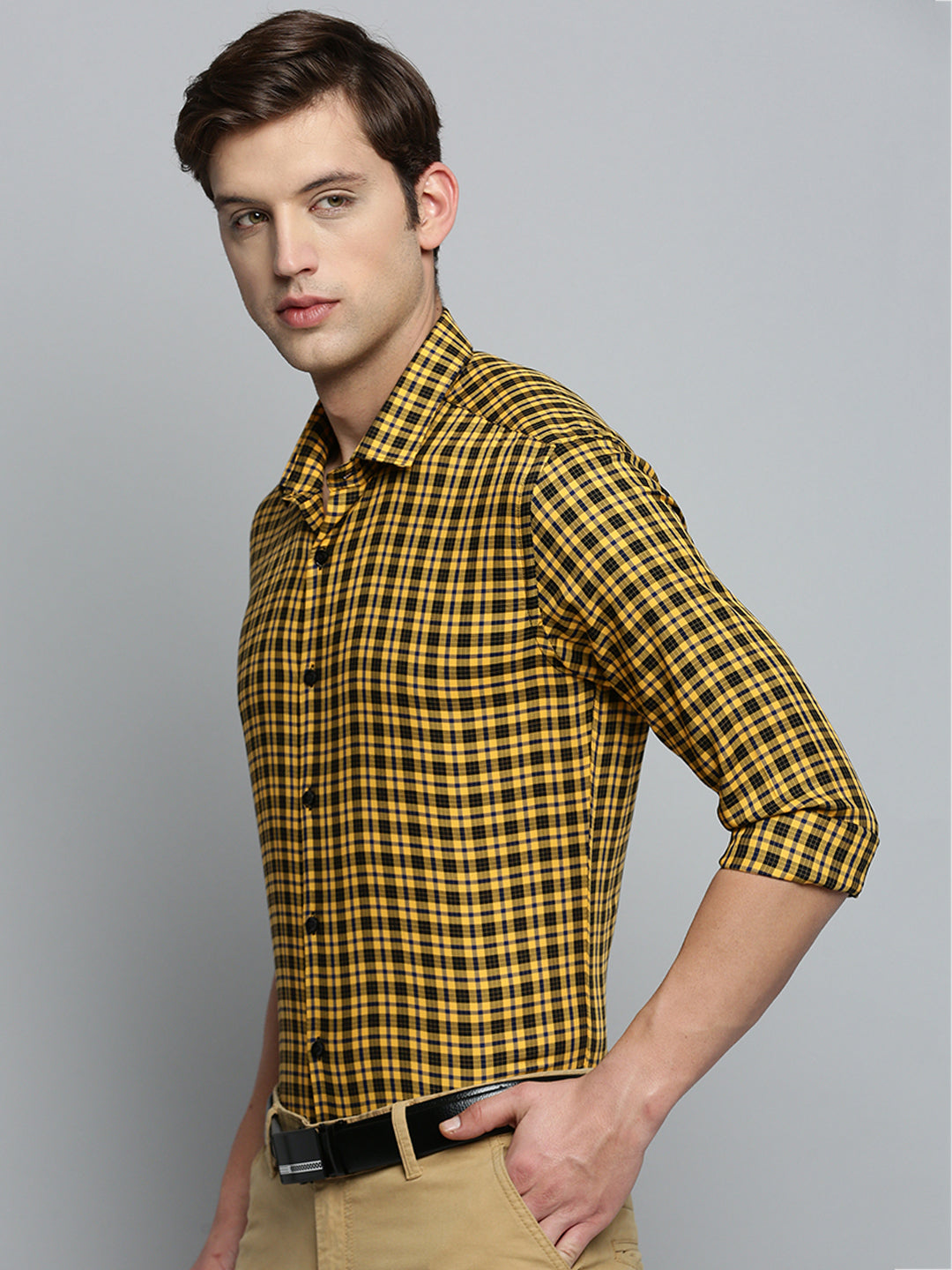 Men Yellow Checked Formal Shirt