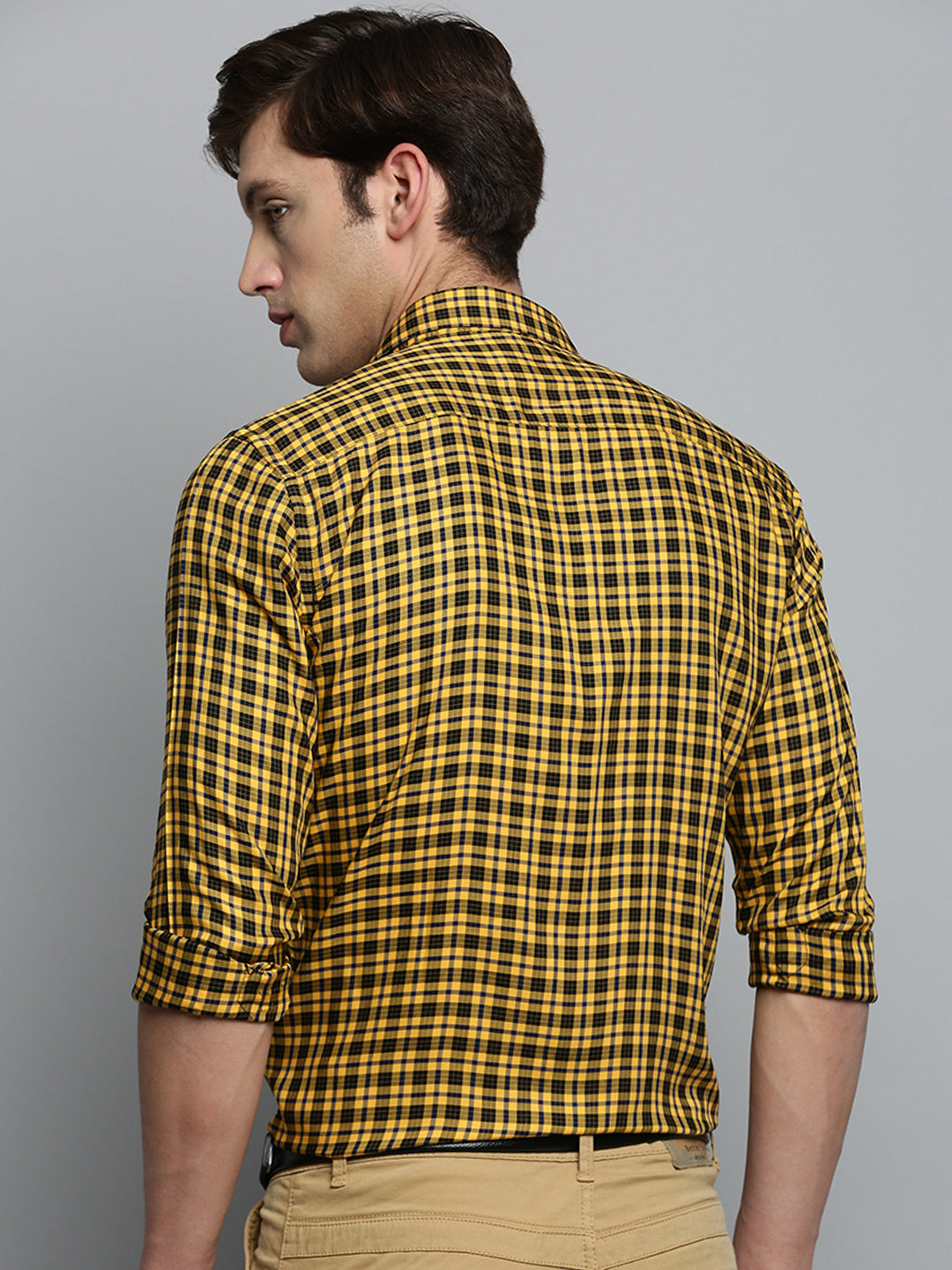 Men Yellow Checked Formal Shirt