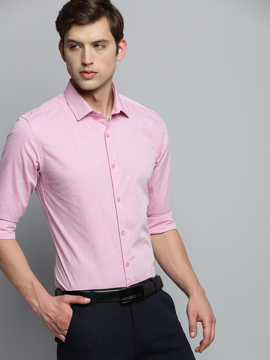 Men Pink Textured Formal Shirt