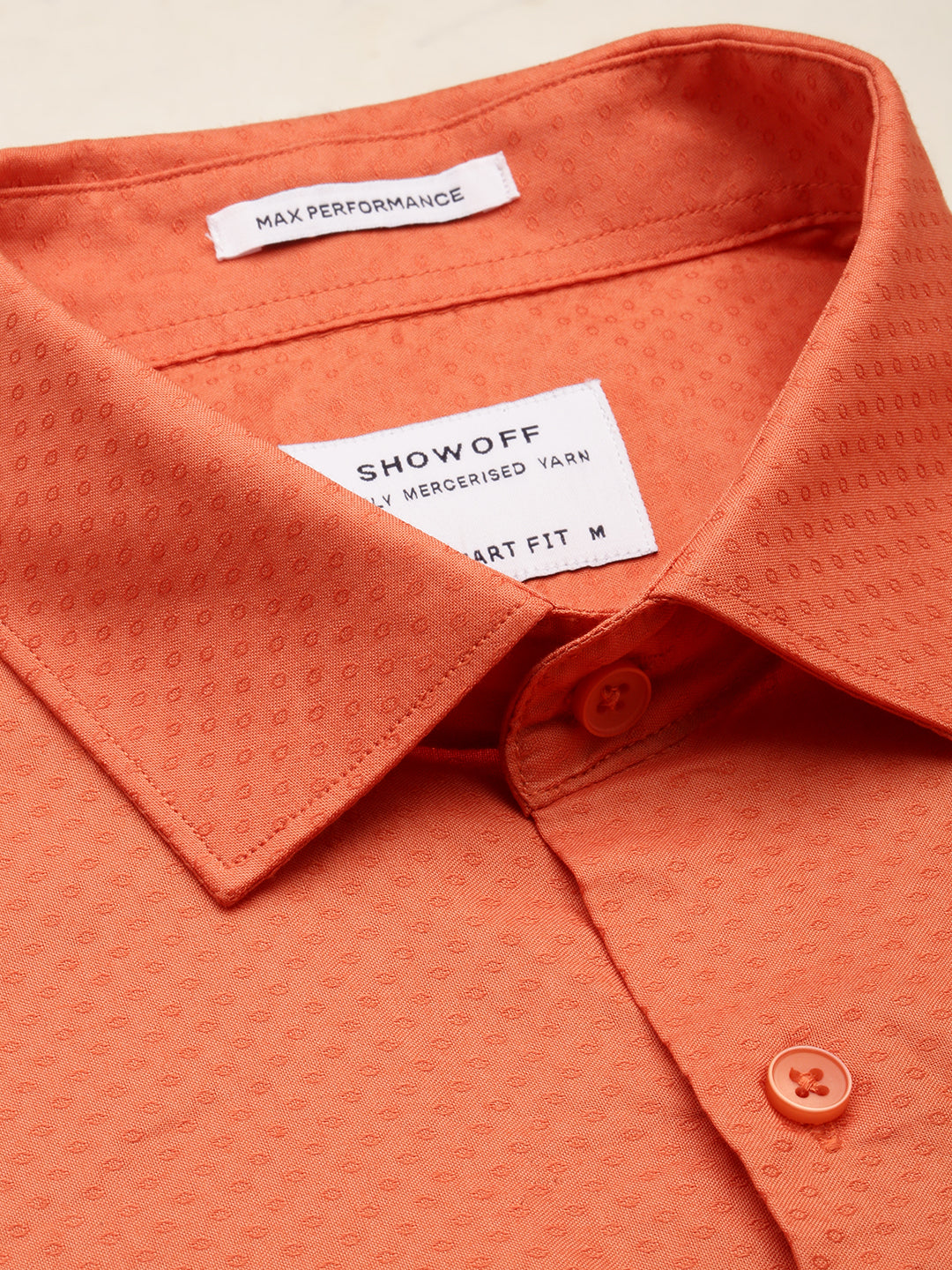 Men Orange Textured Formal Shirt