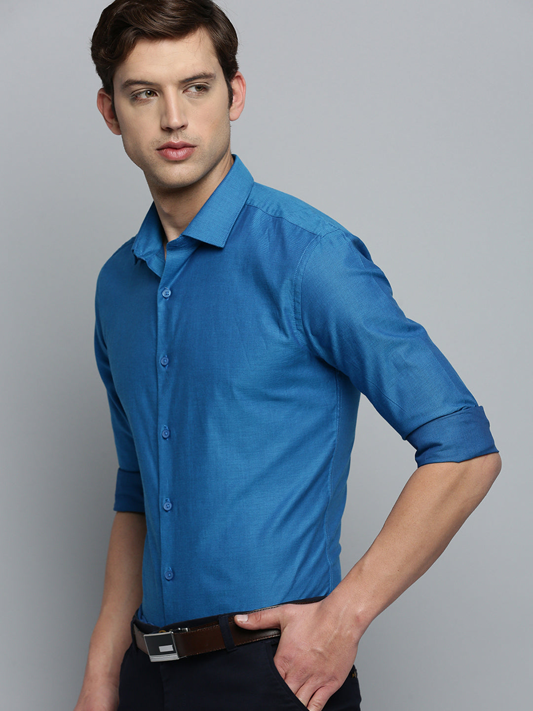 Men Blue Textured Formal Shirt