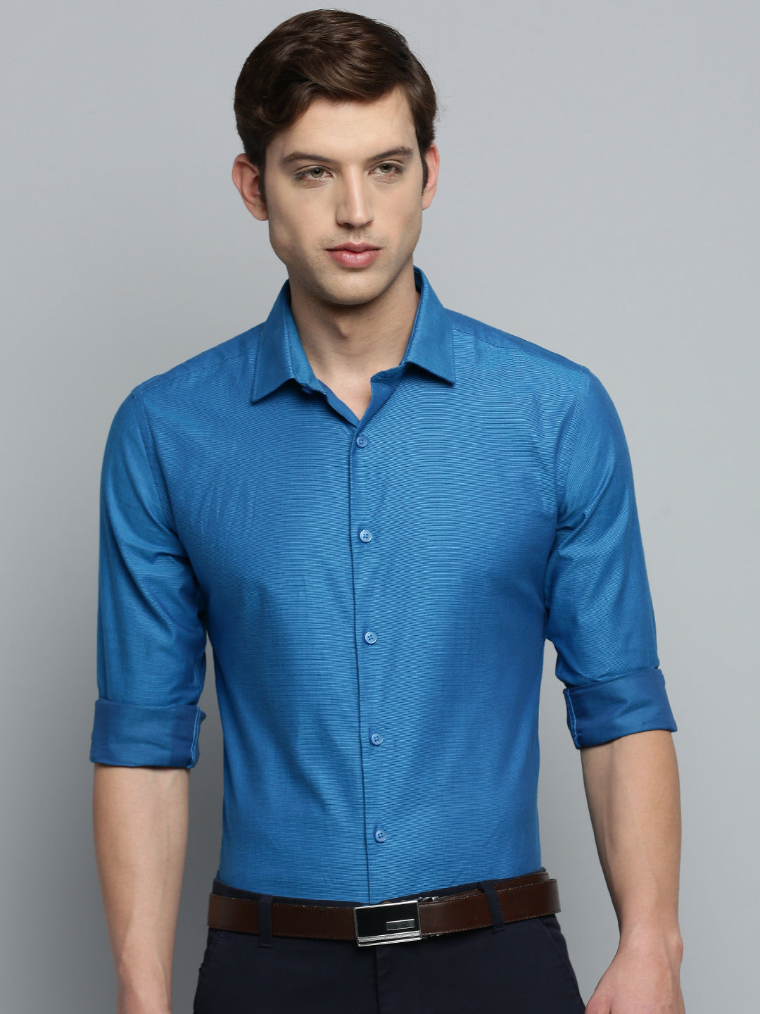 Men Blue Textured Formal Shirt