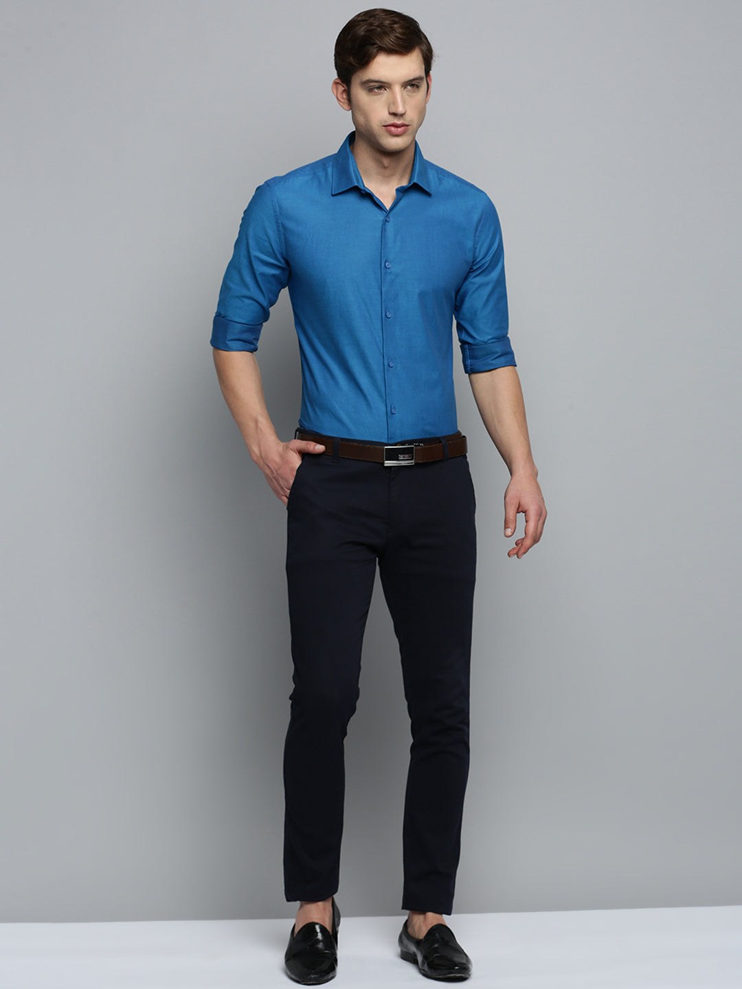 Men Blue Textured Formal Shirt