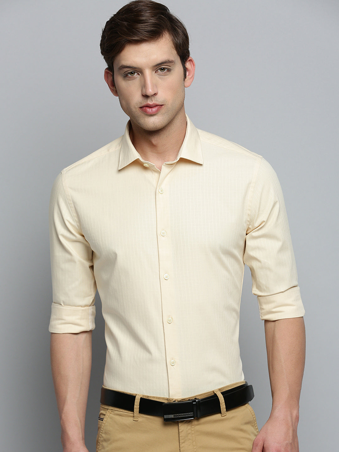 Men Cream Textured Formal Shirt