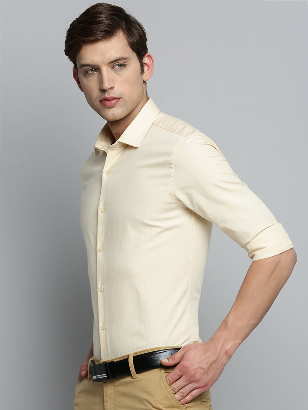 Men Cream Textured Formal Shirt