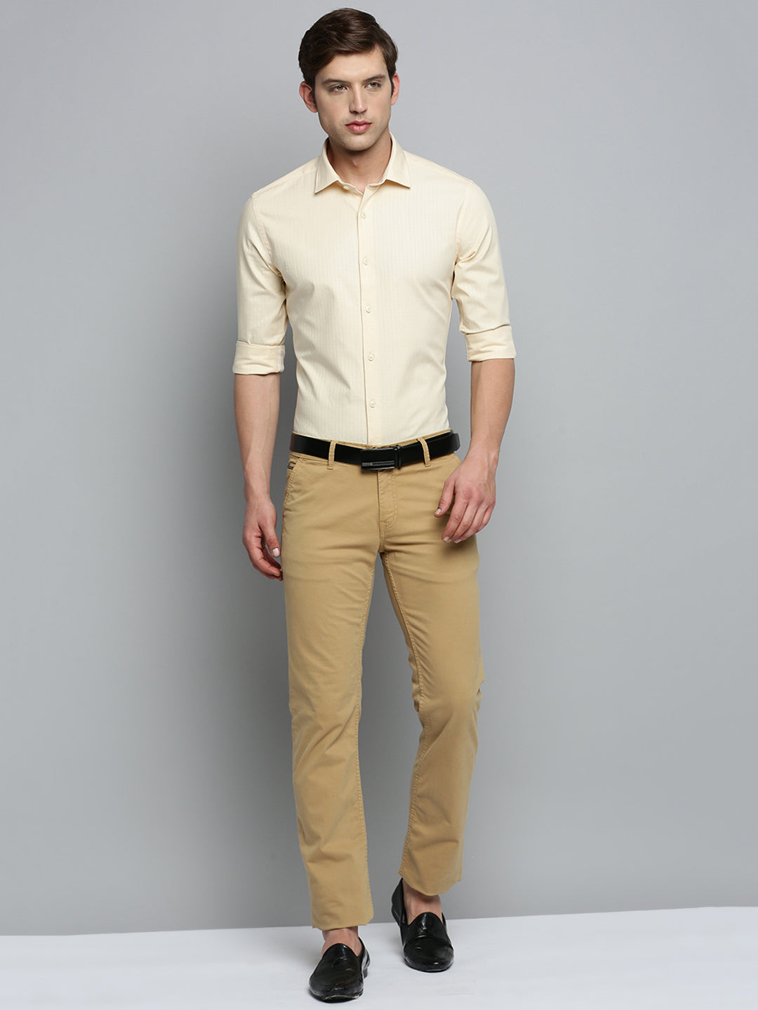 Men Cream Textured Formal Shirt