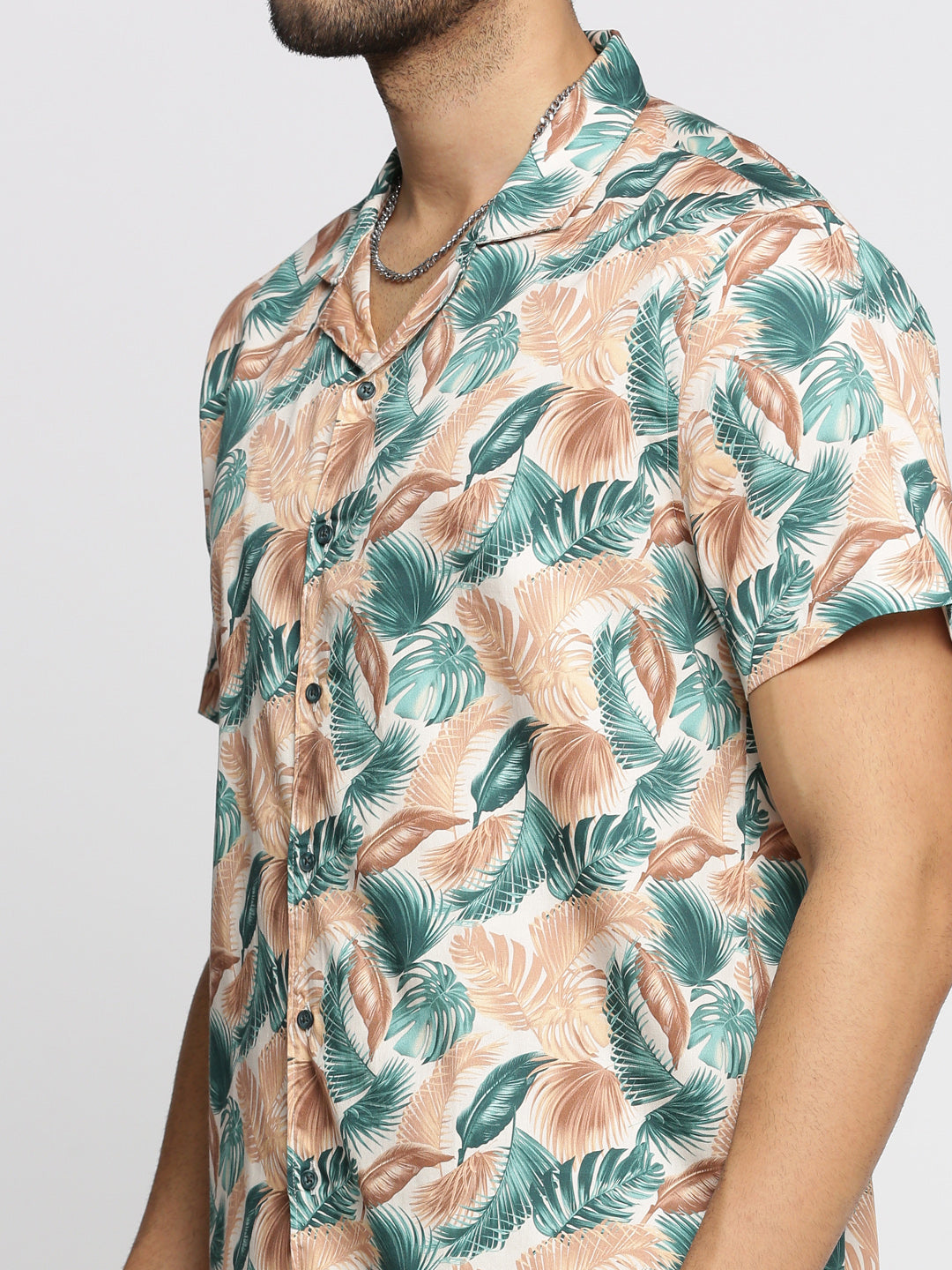 Men Green Cuban Collar Printed Over Sized Co-ords Set