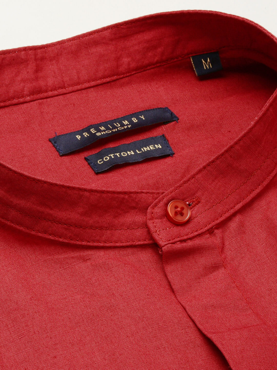 Men Red Mandarin Collar Solid Shirt