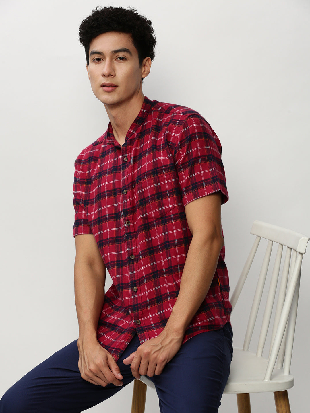 Men Red Checked Casual Casual Shirts