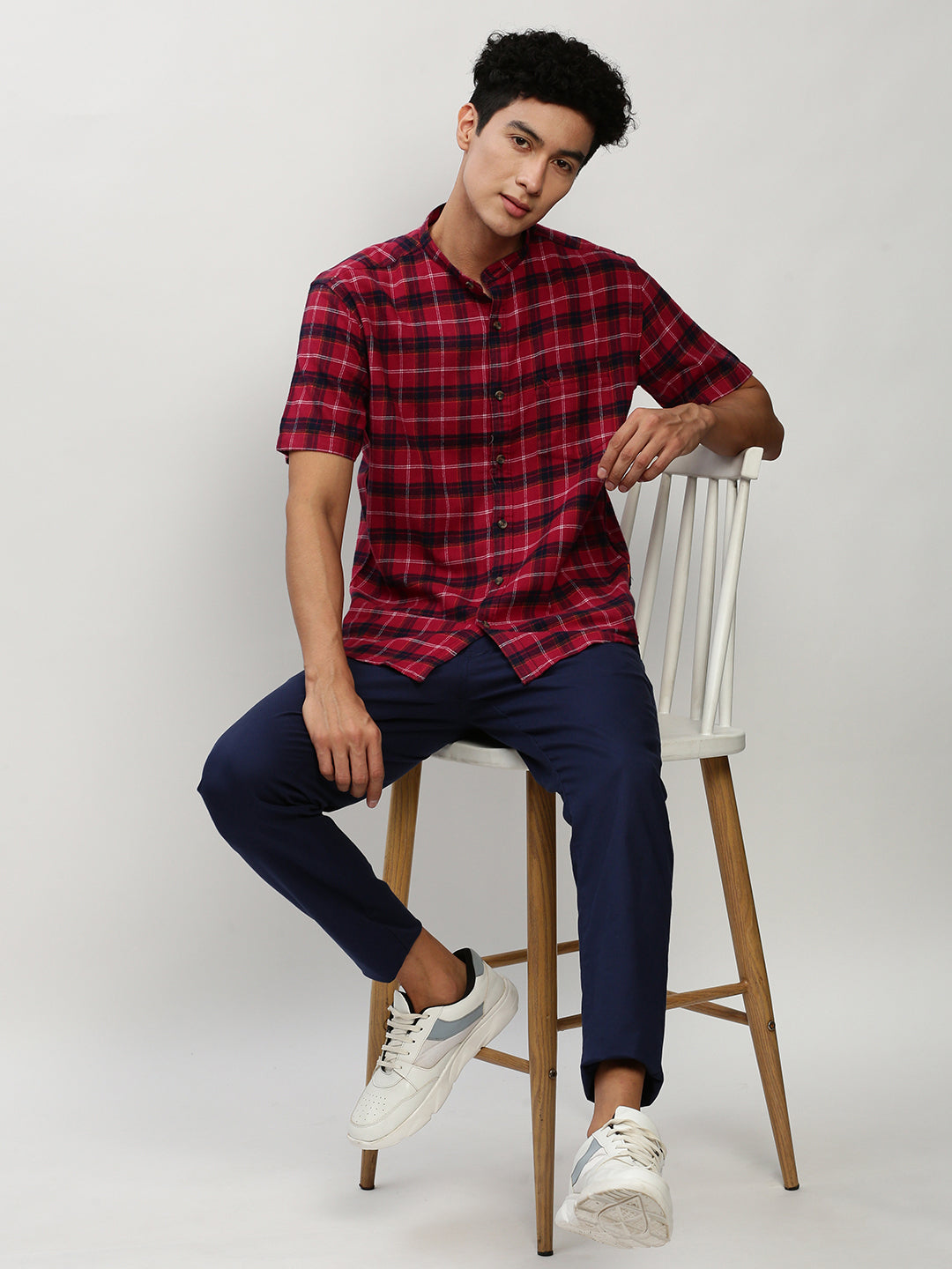 Men Red Checked Casual Casual Shirts