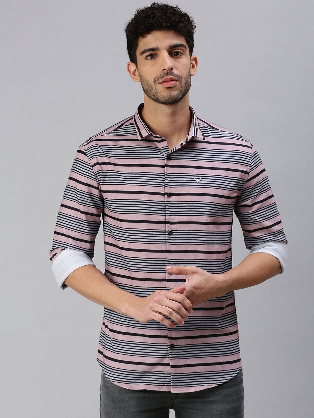 Men Peach Striped Casual Shirt